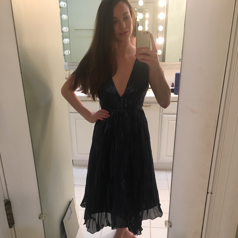 Alice + Olivia Metallic Blue Midi Dress